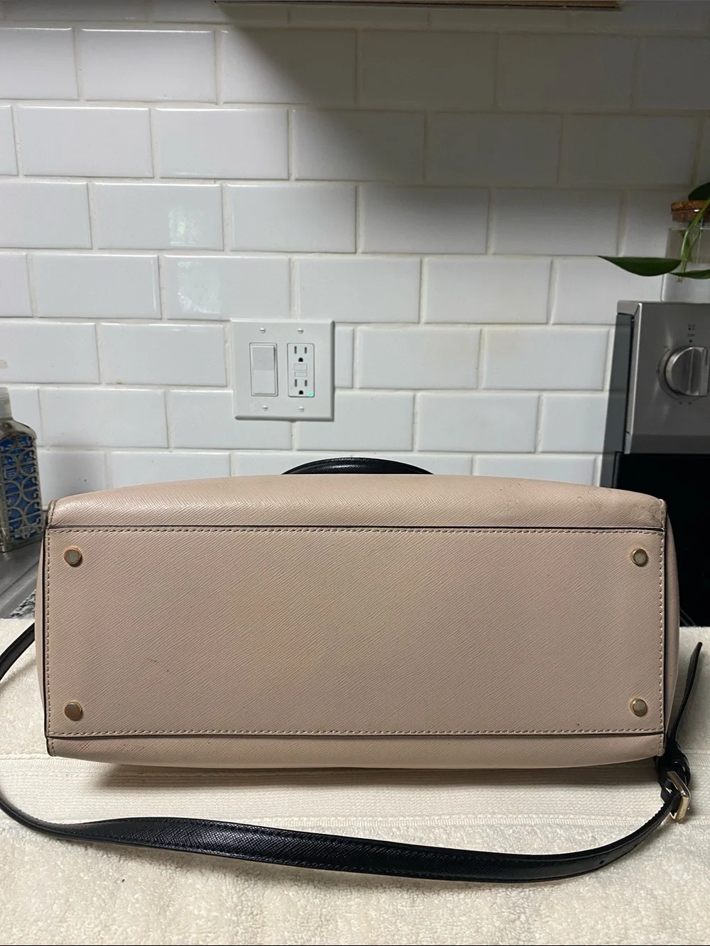 kate spade Two-Tone Beige, White & Black Leather Satchel